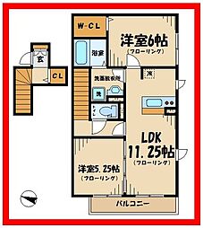 京王線 中河原駅 徒歩20分の賃貸アパート 2階2LDKの間取り