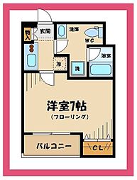 京王線 東府中駅 徒歩10分の賃貸マンション 2階1Kの間取り
