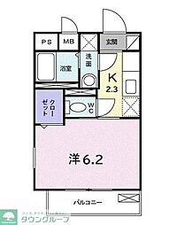 JR中央線 国立駅 徒歩5分の賃貸アパート 2階1Kの間取り