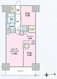 JR中央線 武蔵境駅 徒歩3分の賃貸マンション 11階2LDKの間取り