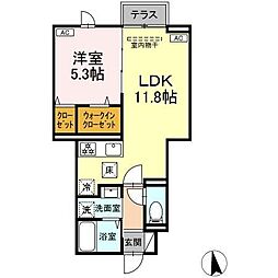 JR中央線 東小金井駅 徒歩15分の賃貸アパート 1階1LDKの間取り