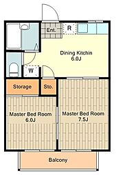 マンションダイ-2 2DKの間取図画像