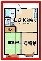 アゼリア3 2DKの間取図画像