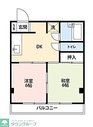 カーサ・ハシモト 2DKの間取図画像