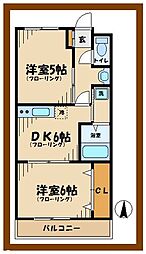ミルキーウェイハウス 2DKの間取図画像