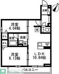 (仮)国立市谷保4丁目PJ 新築共同住宅A棟 2LDKの間取図画像