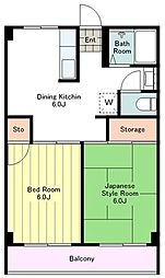 青梅橋ビル 2DKの間取図画像