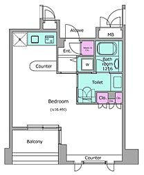 レジディア文京湯島 3階ワンルームの間取り