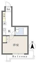 みらべる若木 1Kの間取図画像