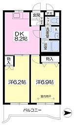 サンライズマンション6 2DKの間取図画像