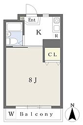 大港ハイツ 1階1Kの間取り