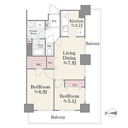 イーストコア曳舟一番館 2DKの間取図画像