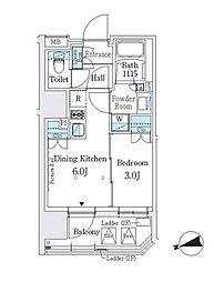 J.GRANCourt浅草 1DKの間取図画像
