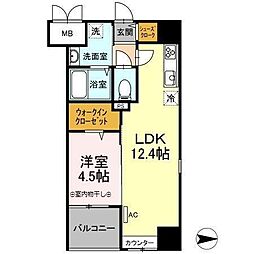 トリオマーレ蔵前 1LDKの間取図画像