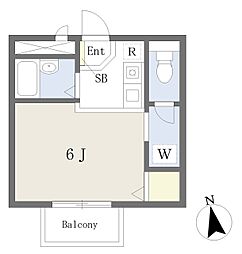 カーサ・コーナ 2階ワンルームの間取り