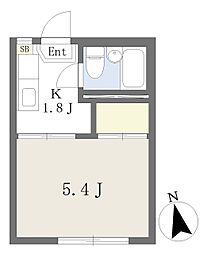 自由が丘レジデンスB棟 1Kの間取図画像