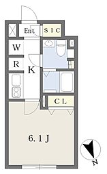コンポジット用賀 1Kの間取図画像