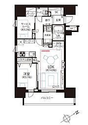 リビオ目黒リバーサウス 1SLDKの間取図画像