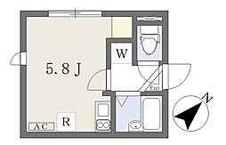 Ｓ　ｃａｓａ 2階ワンルームの間取り