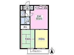 M1マンション 2DKの間取図画像