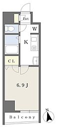 ヴィルネーヴF 1Kの間取図画像
