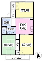 JR中央線 八王子駅 バス22分 中野市民センター下車 徒歩7分の賃貸アパート 1階3DKの間取り