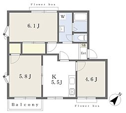JR中央線 西八王子駅 バス21分 二分方入口下車 徒歩8分の賃貸アパート 2階3Kの間取り