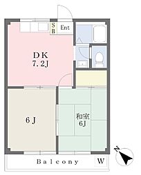 キャッスル並木 2DKの間取図画像
