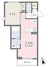 ラフィネマノワール 1LDKの間取図画像