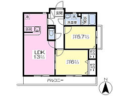 プリマヴェーラ六番館 2LDKの間取図画像