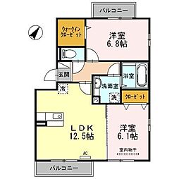JR身延線 国母駅 徒歩21分の賃貸アパート 2階2LDKの間取り