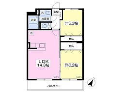 クリスタルヴィラ甲府 3階2LDKの間取り