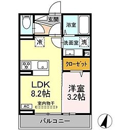 JR身延線 国母駅 3.6kmの賃貸アパート 2階1LDKの間取り