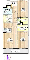 JR身延線 国母駅 徒歩30分の賃貸マンション 2階2LDKの間取り