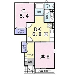 JR中央本線 甲府駅 3.3kmの賃貸アパート 1階2DKの間取り