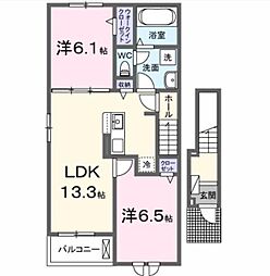 JR身延線 甲斐住吉駅 徒歩19分の賃貸アパート 2階2LDKの間取り