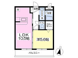 エミリアC 1LDKの間取図画像