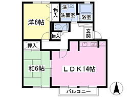 エーデルハイムA 2LDKの間取図画像