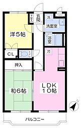 東武野田線 梅郷駅 徒歩14分の賃貸マンション 2階2LDKの間取り