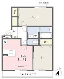 オークリーフ 2LDKの間取図画像