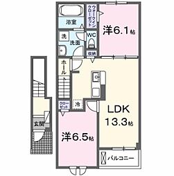 レ　プリューム　ドゥ 2階2LDKの間取り
