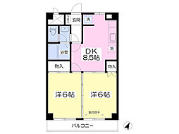 カンファー新宿 1階2DKの間取り