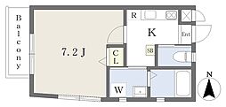 アフェット道場北 1Kの間取図画像