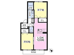 パインコーポ 102 1階2LDKの間取り