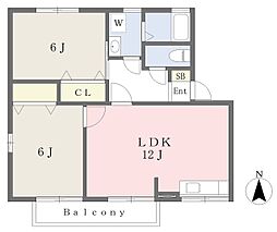サングリーンK 2LDKの間取図画像