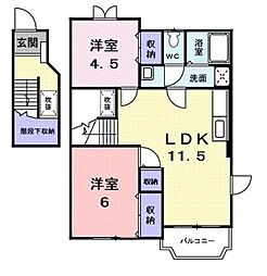 JR外房線 茂原駅 バス4分 本町下車 徒歩9分の賃貸アパート 2階2LDKの間取り