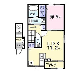 JR内房線 姉ケ崎駅 バス8分 今津朝山公民館下車 徒歩4分の賃貸アパート 2階1LDKの間取り