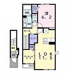 JR外房線 新茂原駅 徒歩13分の賃貸アパート 2階1LDKの間取り