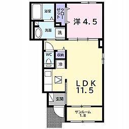 JR内房線 長浦駅 バス6分 蔵波六丁目下車 徒歩14分の賃貸アパート 1階1LDKの間取り