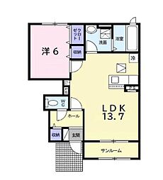 JR外房線 茂原駅 バス10分 中の島公園入口下車 徒歩4分の賃貸アパート 1階1LDKの間取り